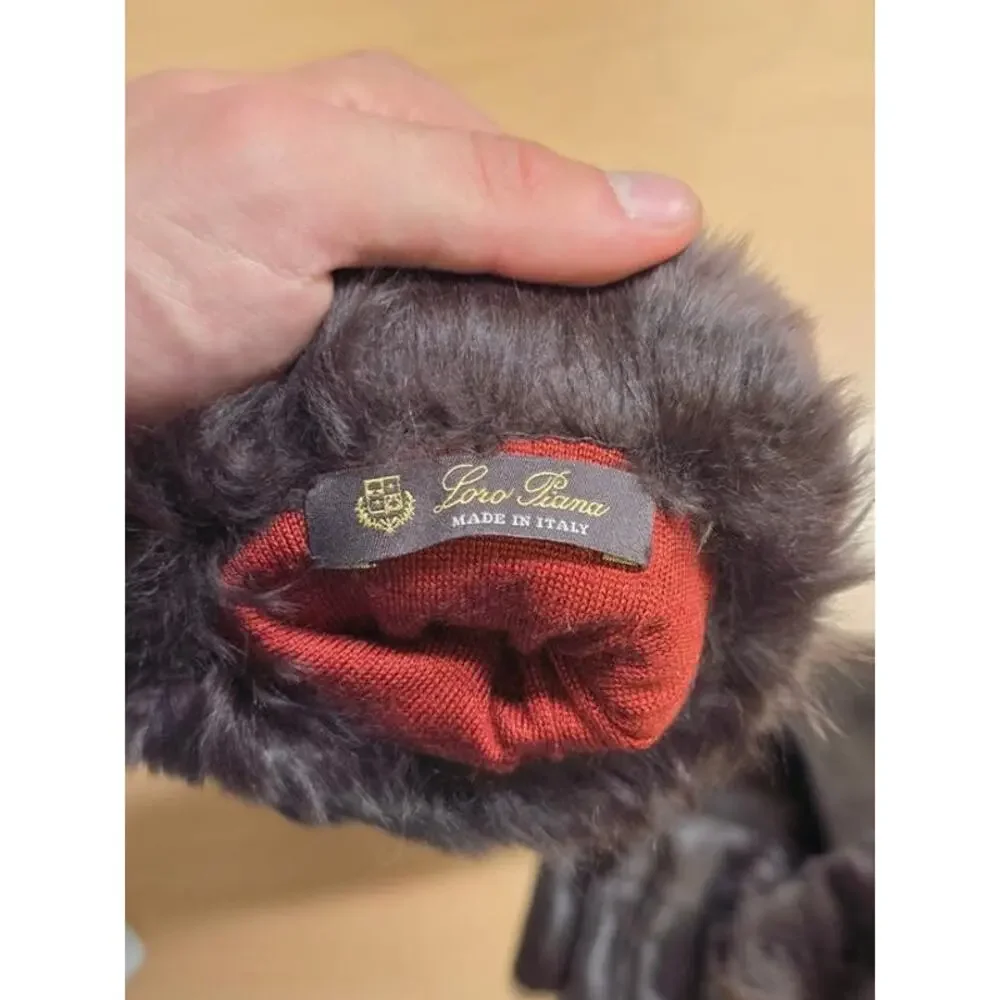 Loro Piana Brown Leather Suede Chinchilla Fur Gloves Sz.S